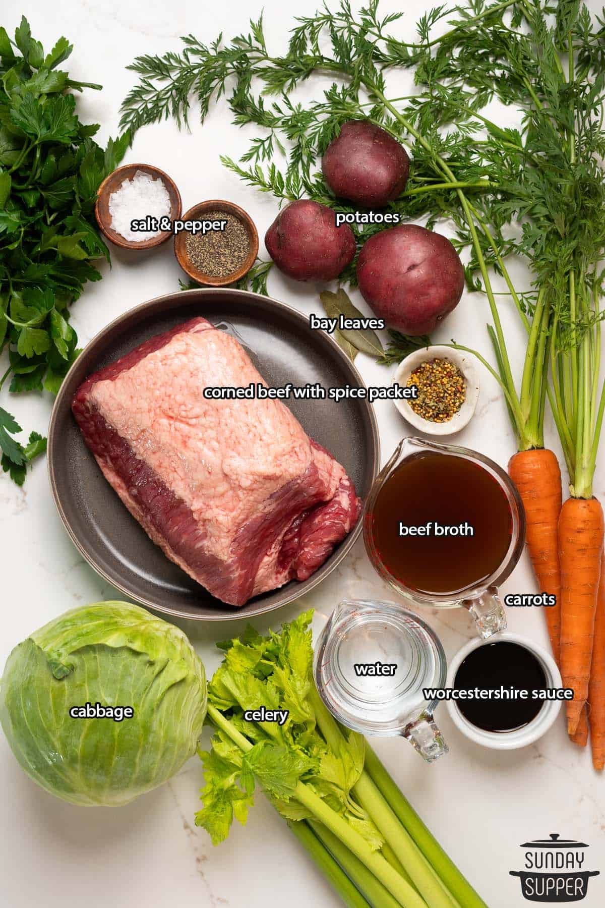 all the ingredients for slow cooker corned beef