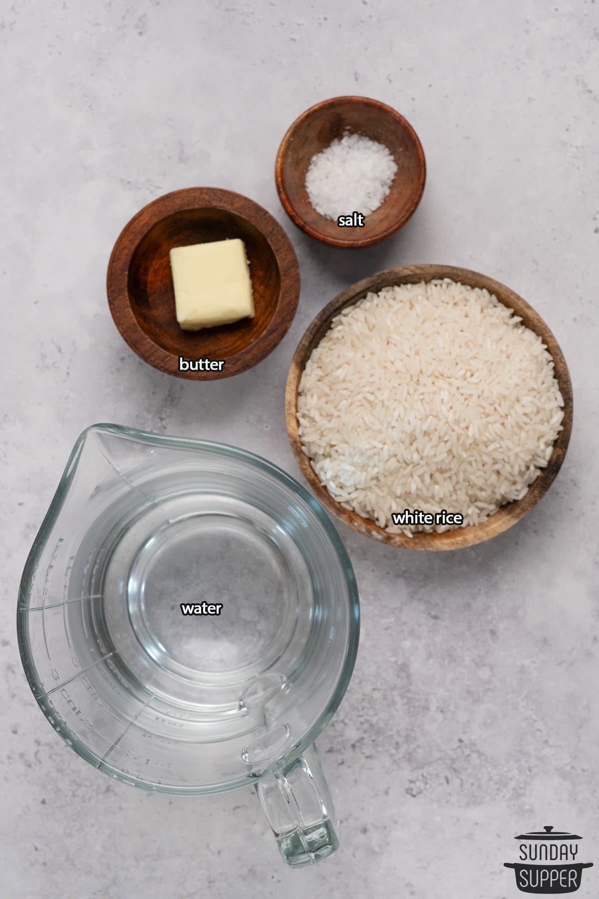 all the ingredients for stovetop white rice