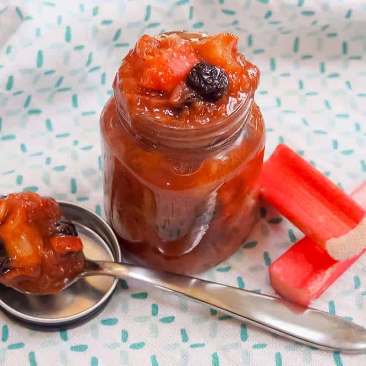 rhubarb chutney in a jar