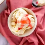 rhubarb ice cream in a bowl