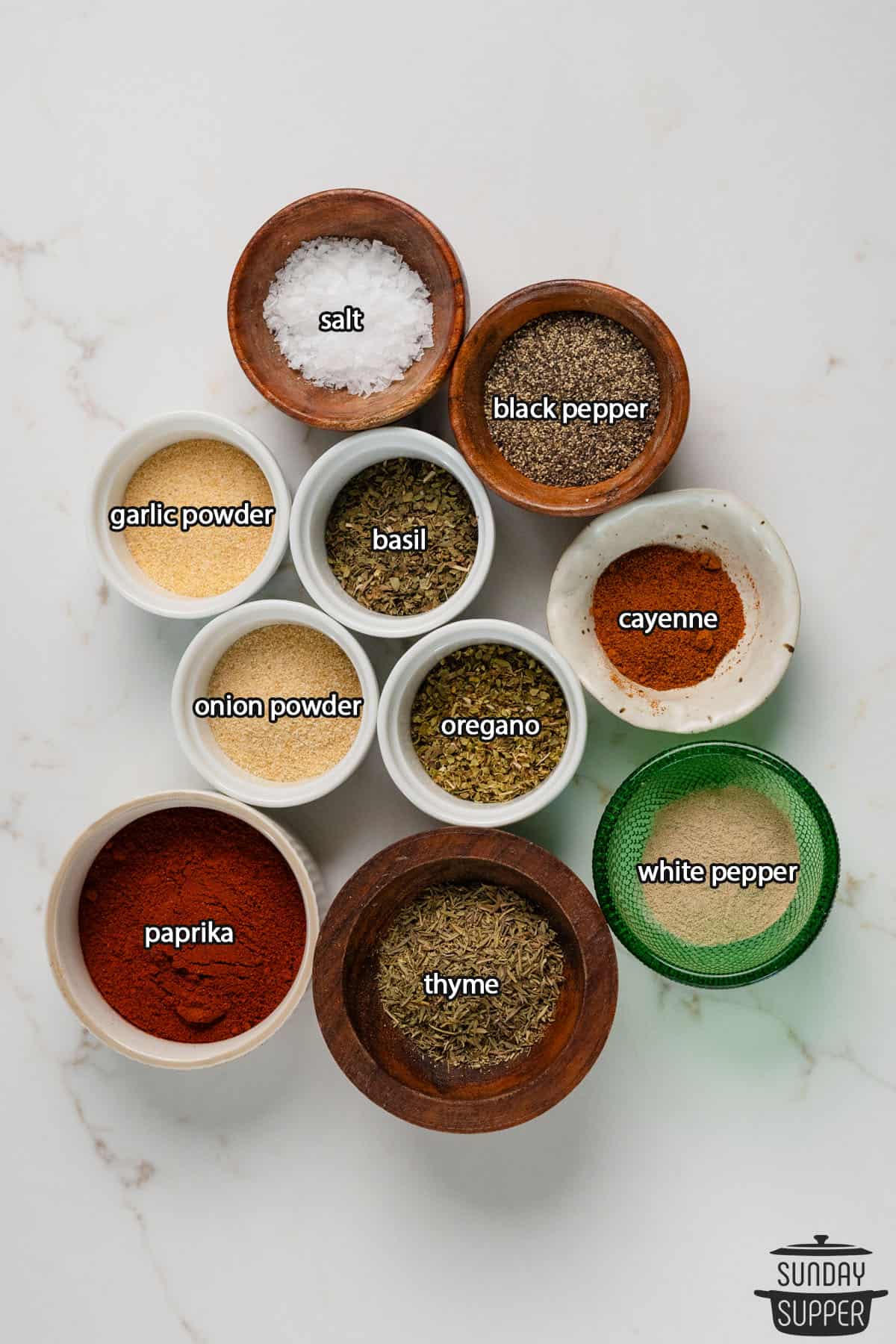 all the ingredients for creole seasoning with labels