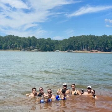 the whole family in the lake