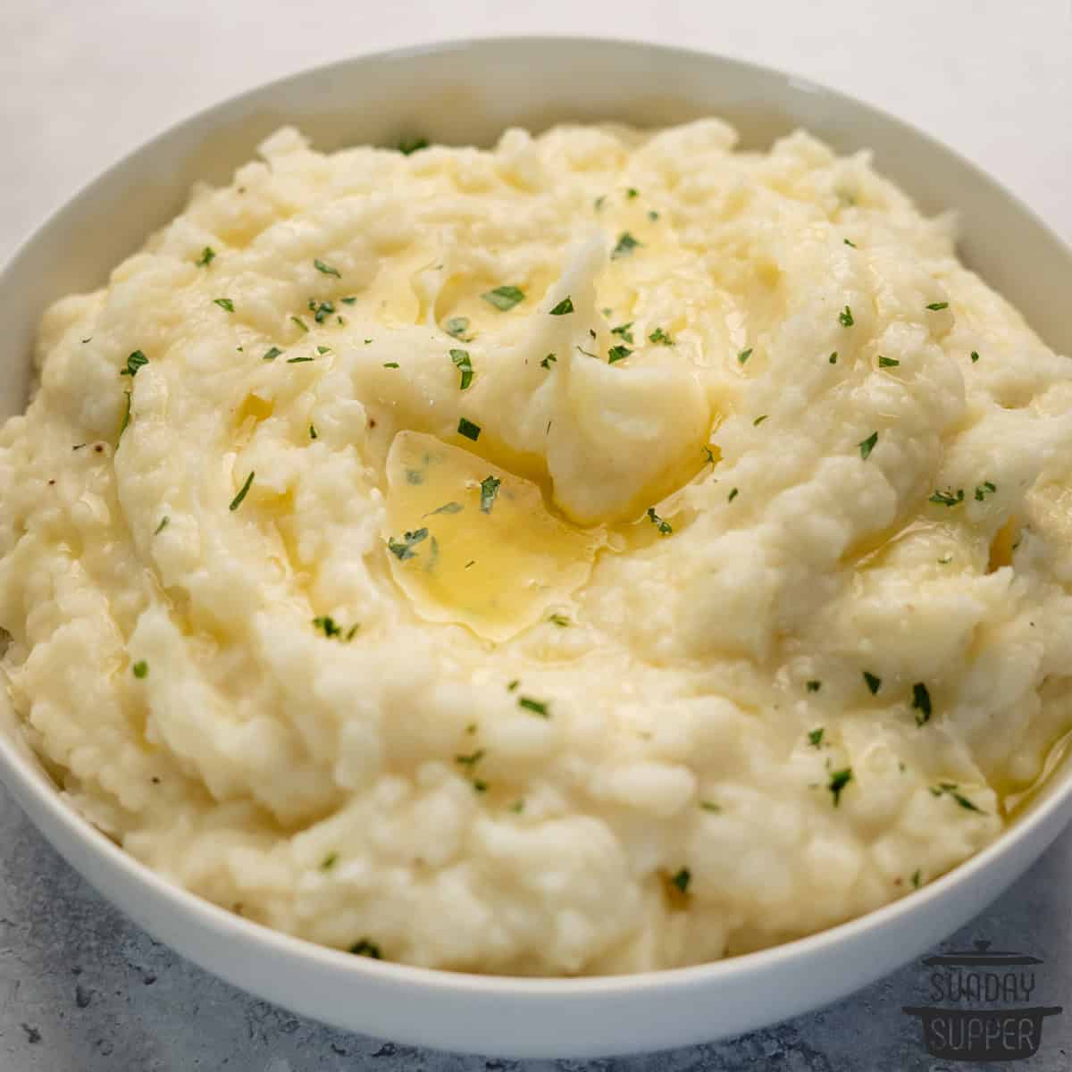 close up of creamy mashed potatoes