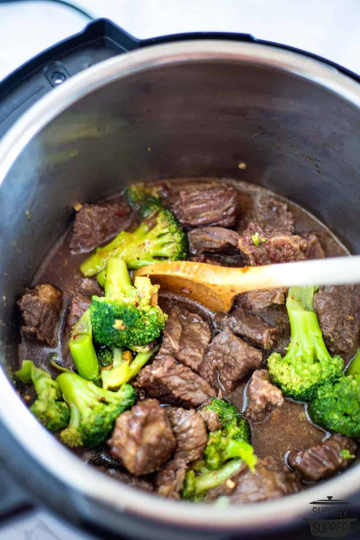 the sauce for beef and broccoli being thickened