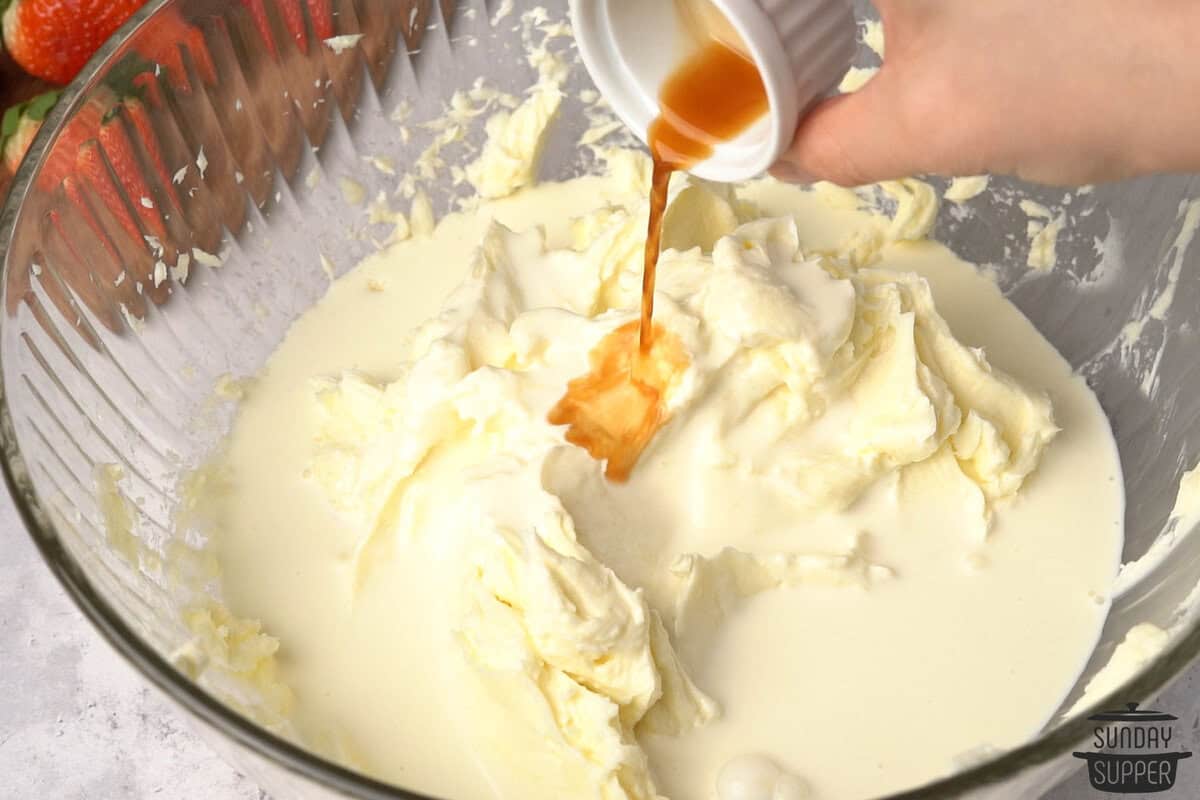 cream and vanilla added to the cheese filling mix