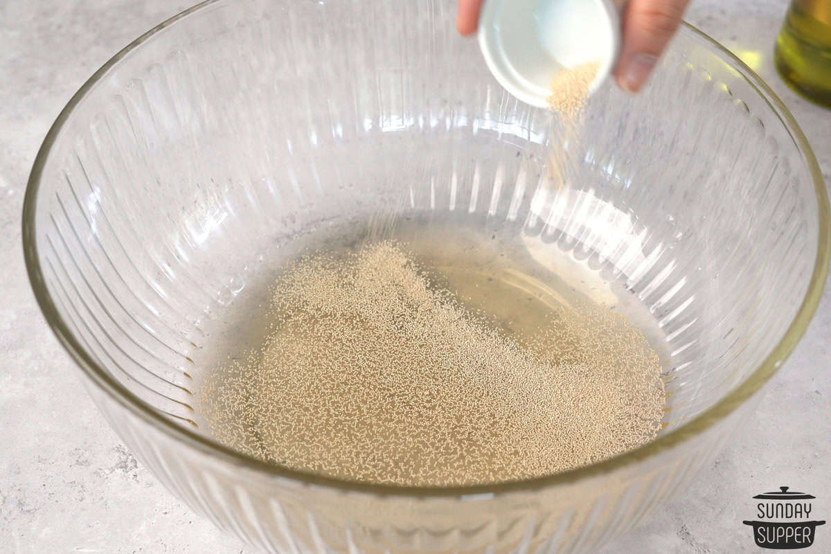 mixing yeast in a bowl