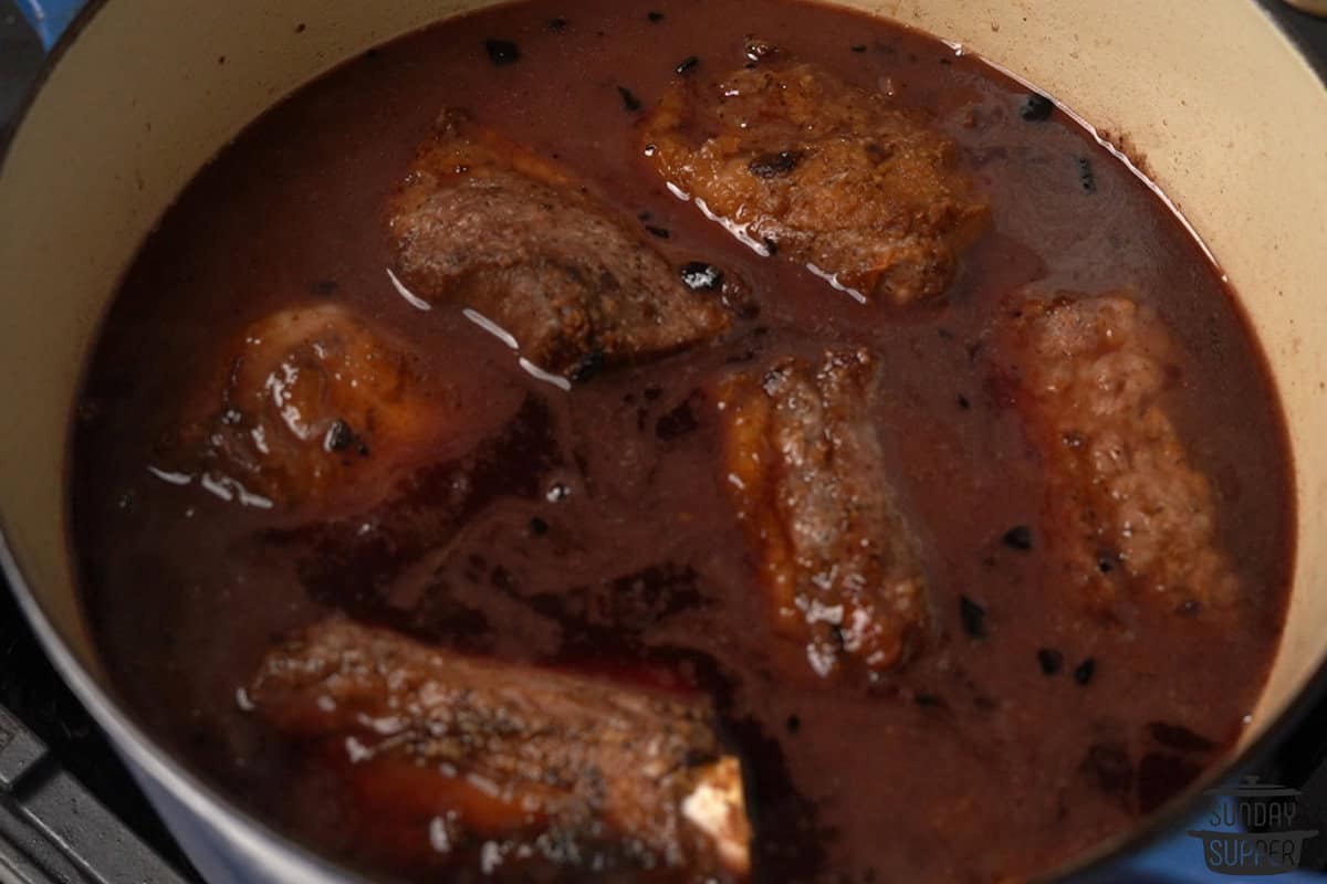 short ribs added to the pot to cook