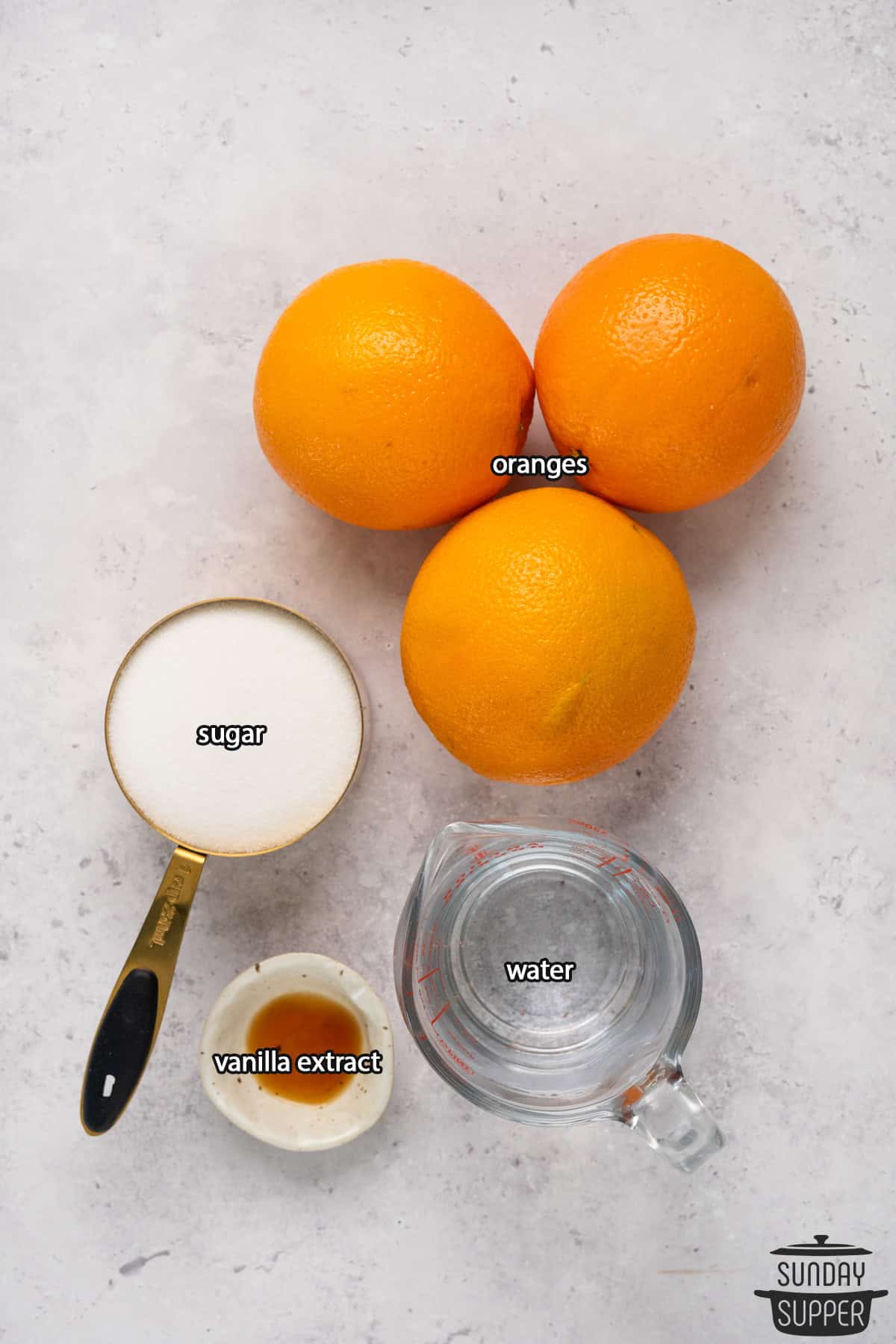 the ingredients for candied orange peel