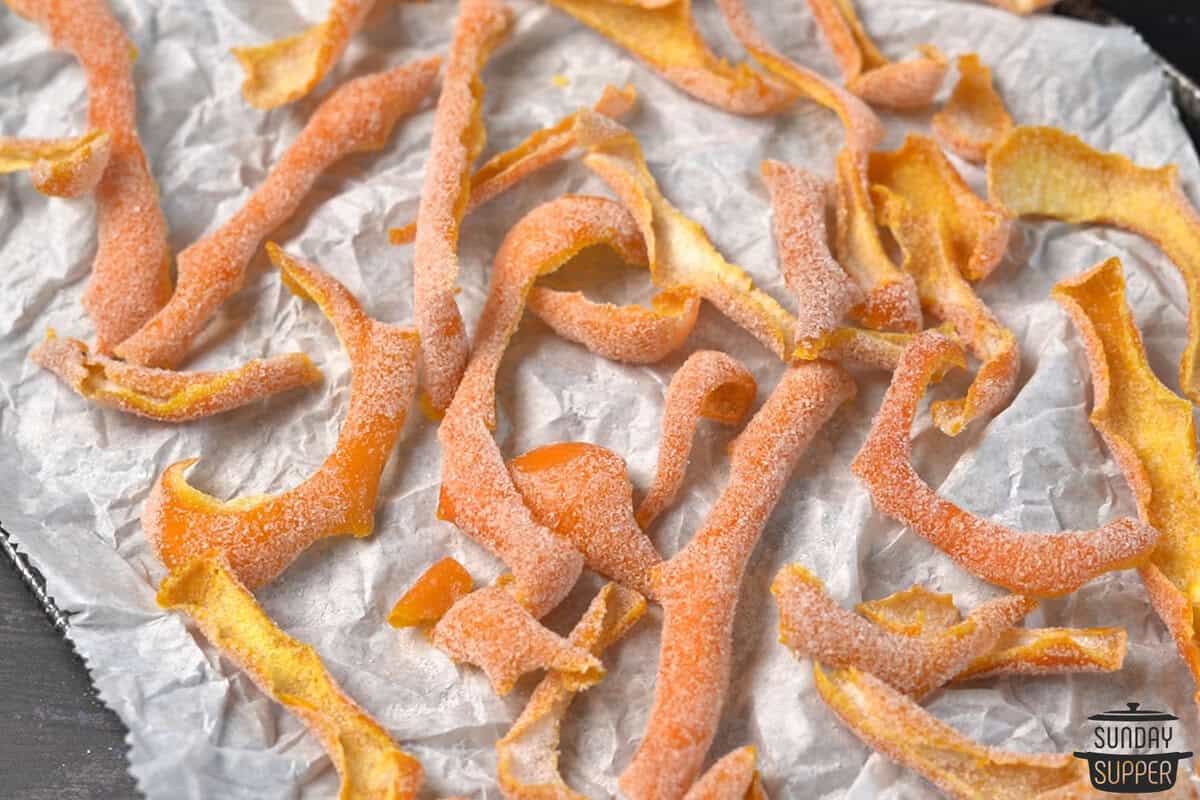 the completed orange peels dried and ready to store