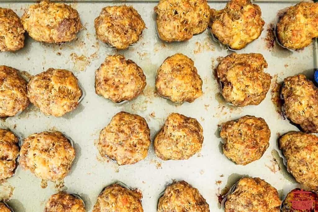 meatballs on a baking sheet after baking