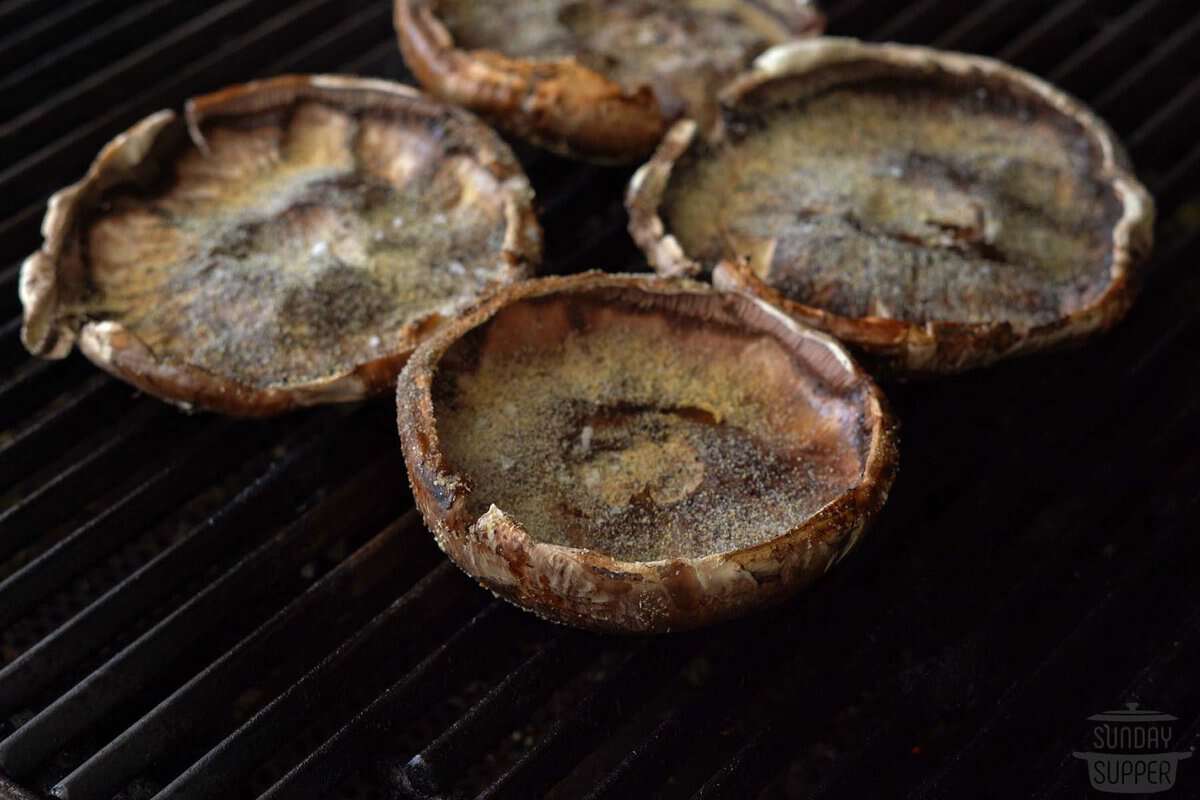 mushrooms added to the grill