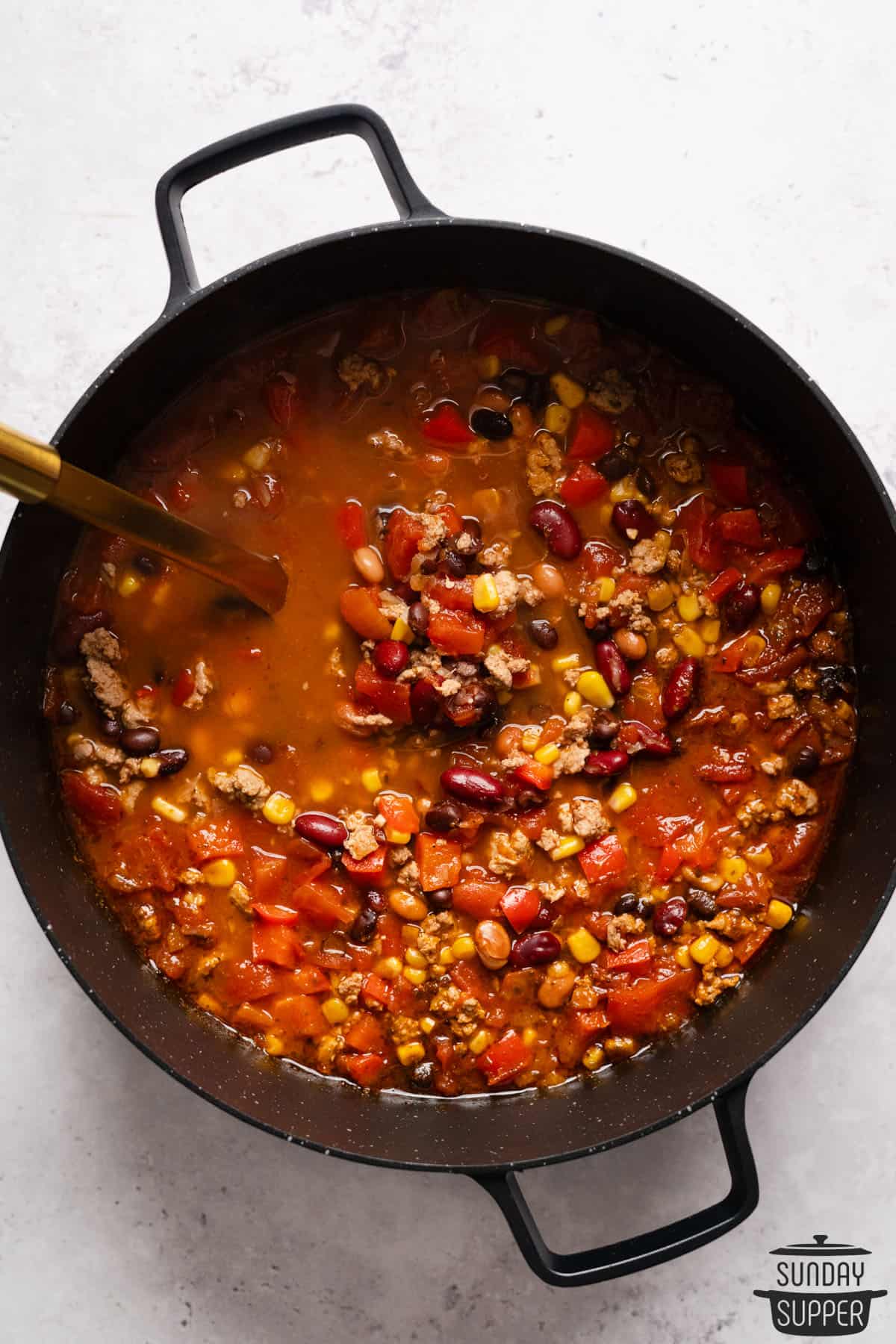 a completed pot of turkey chili