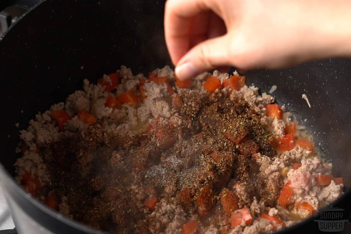 the chili seasonings added to the pot