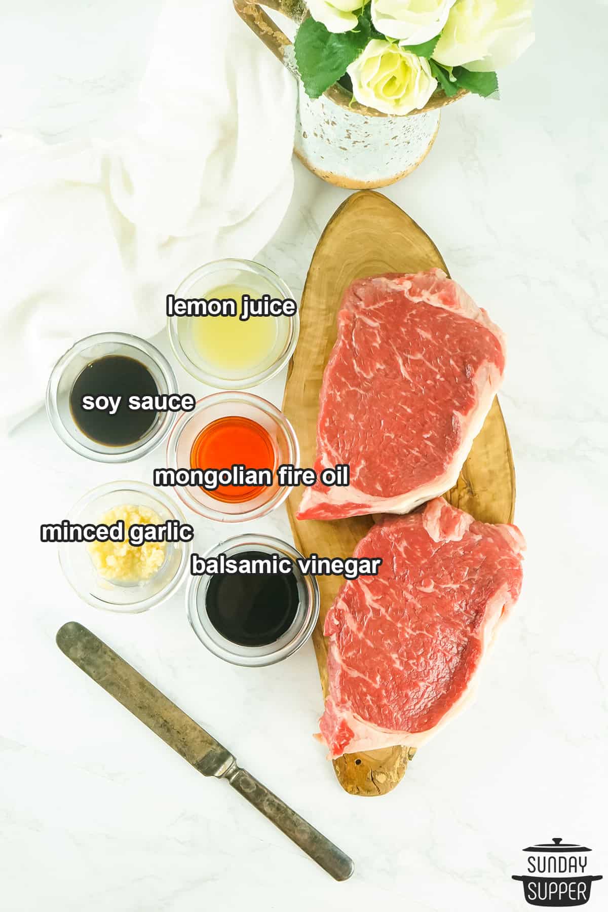 asian steak marinade ingredients with labels