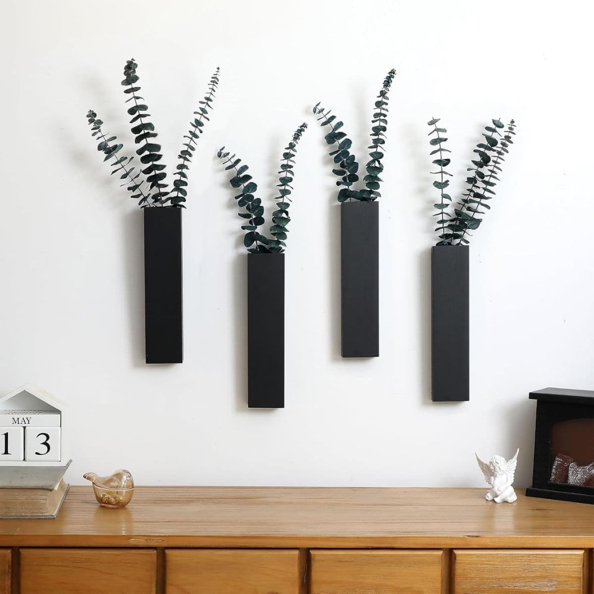 Black Wood Wall Planters