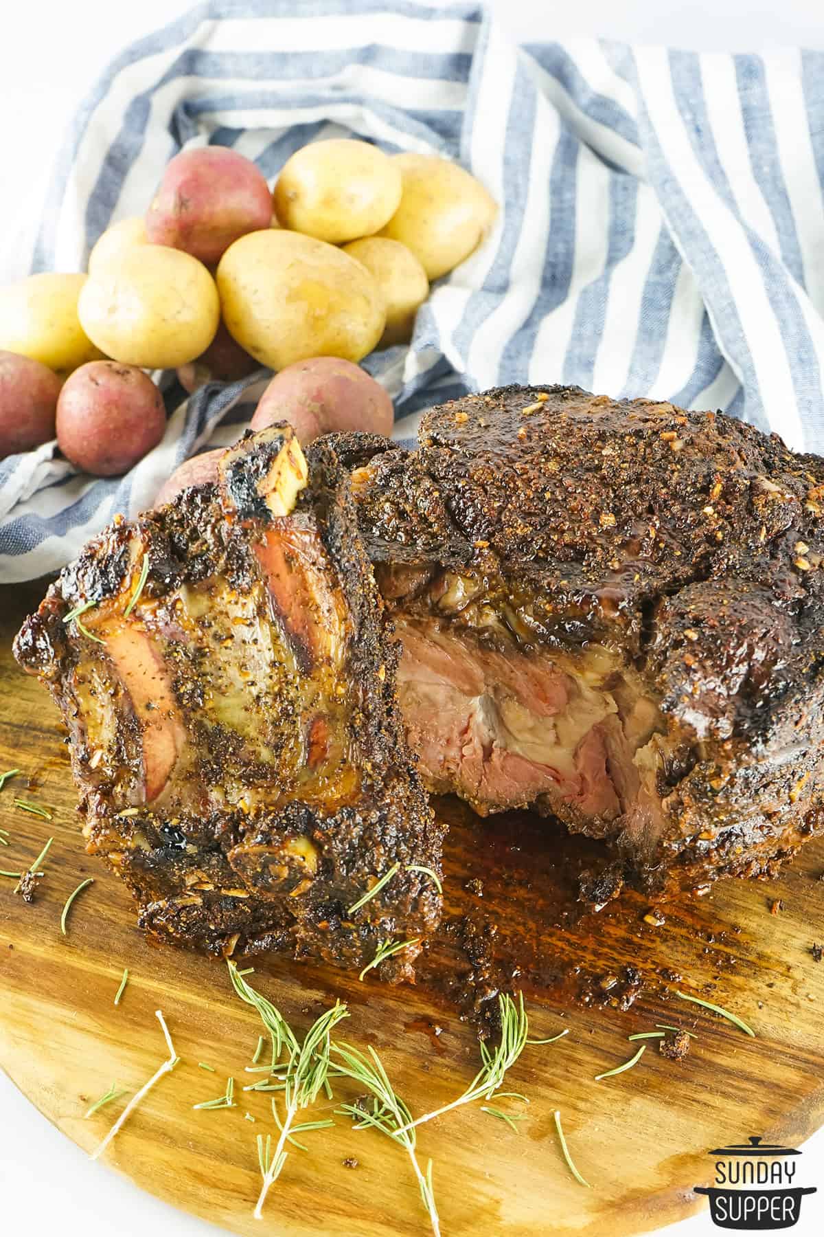 coffee rub prime rib on serving board