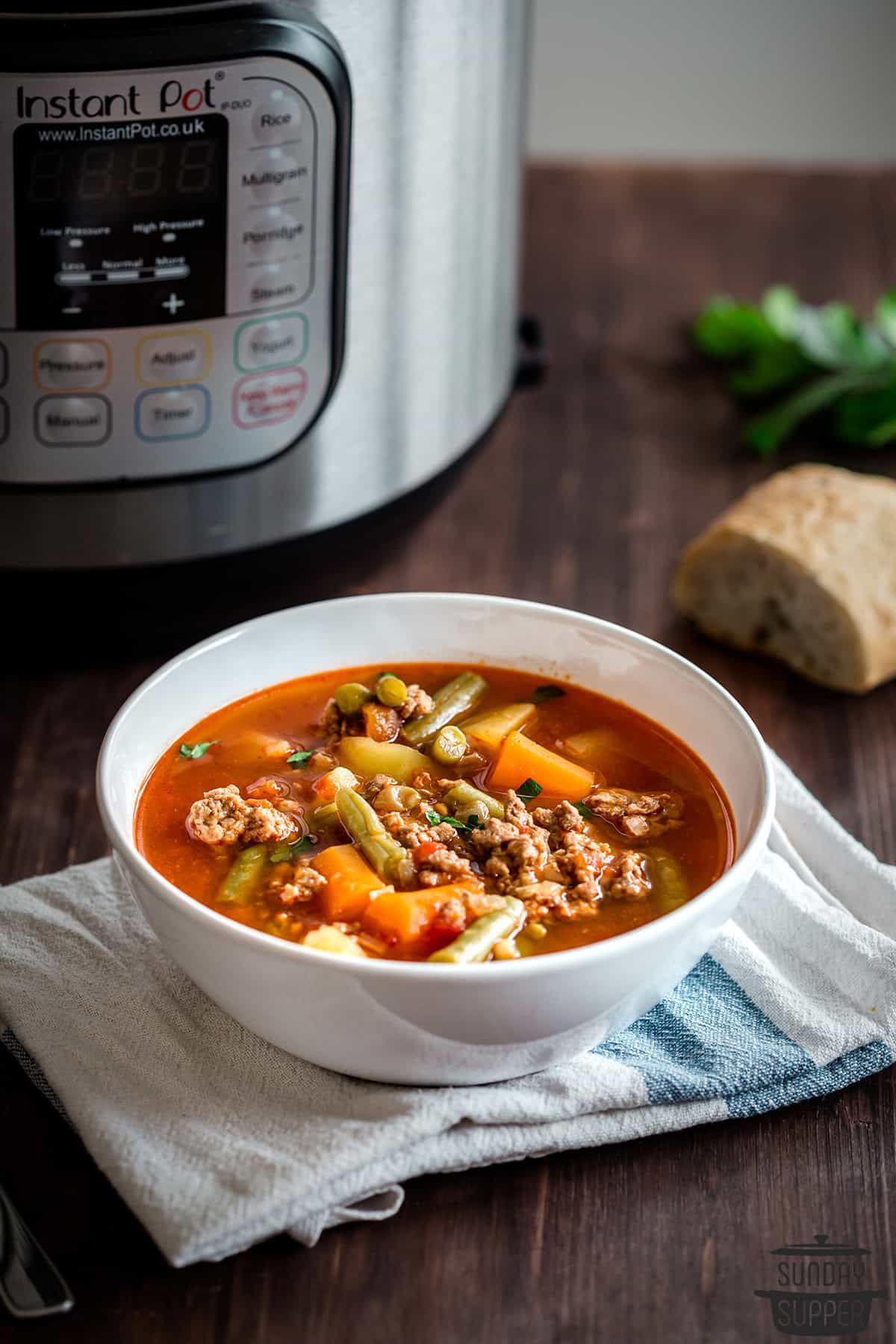 instant pot hamburger soup in a bowl