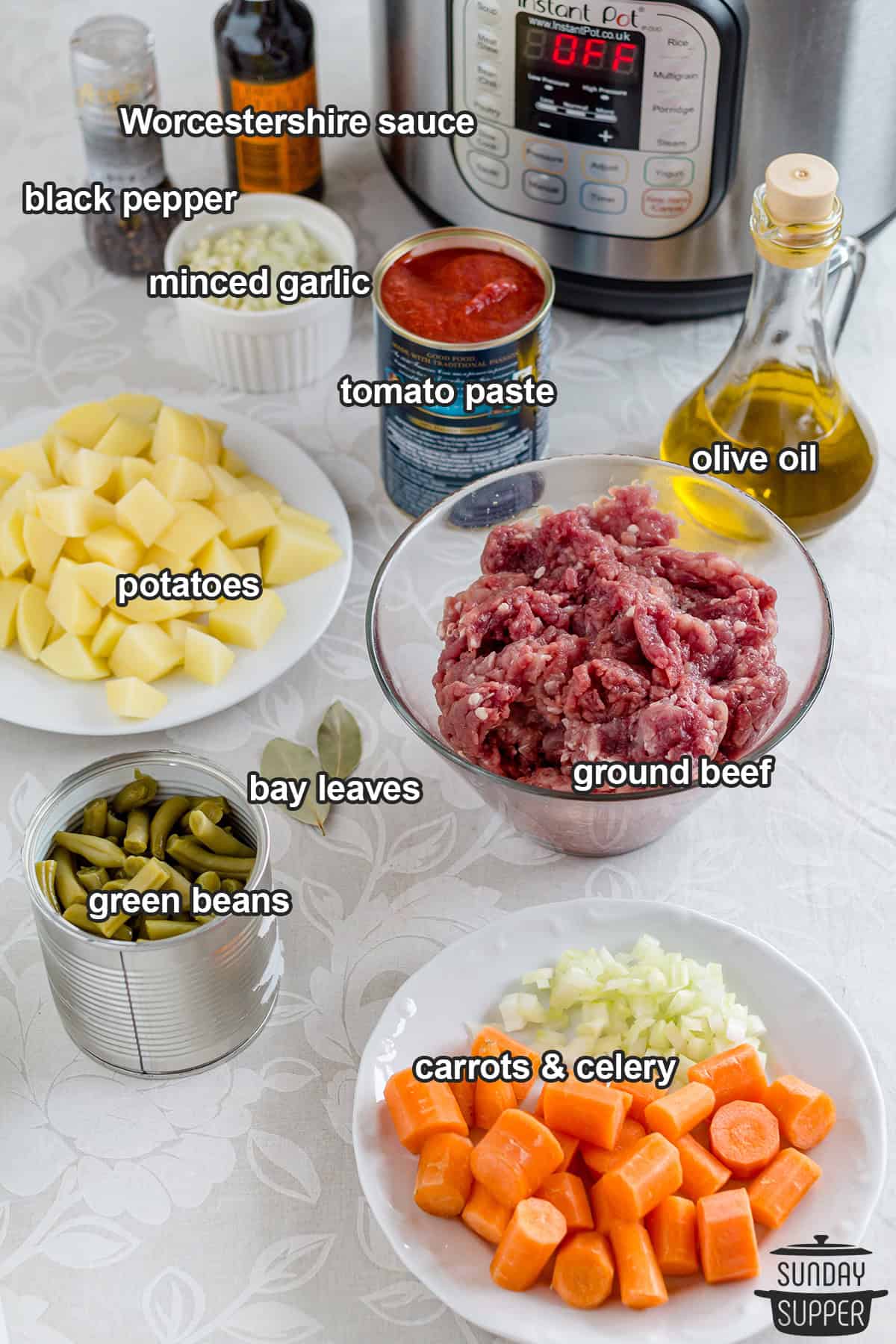 ingredients for hamburger soup with labels