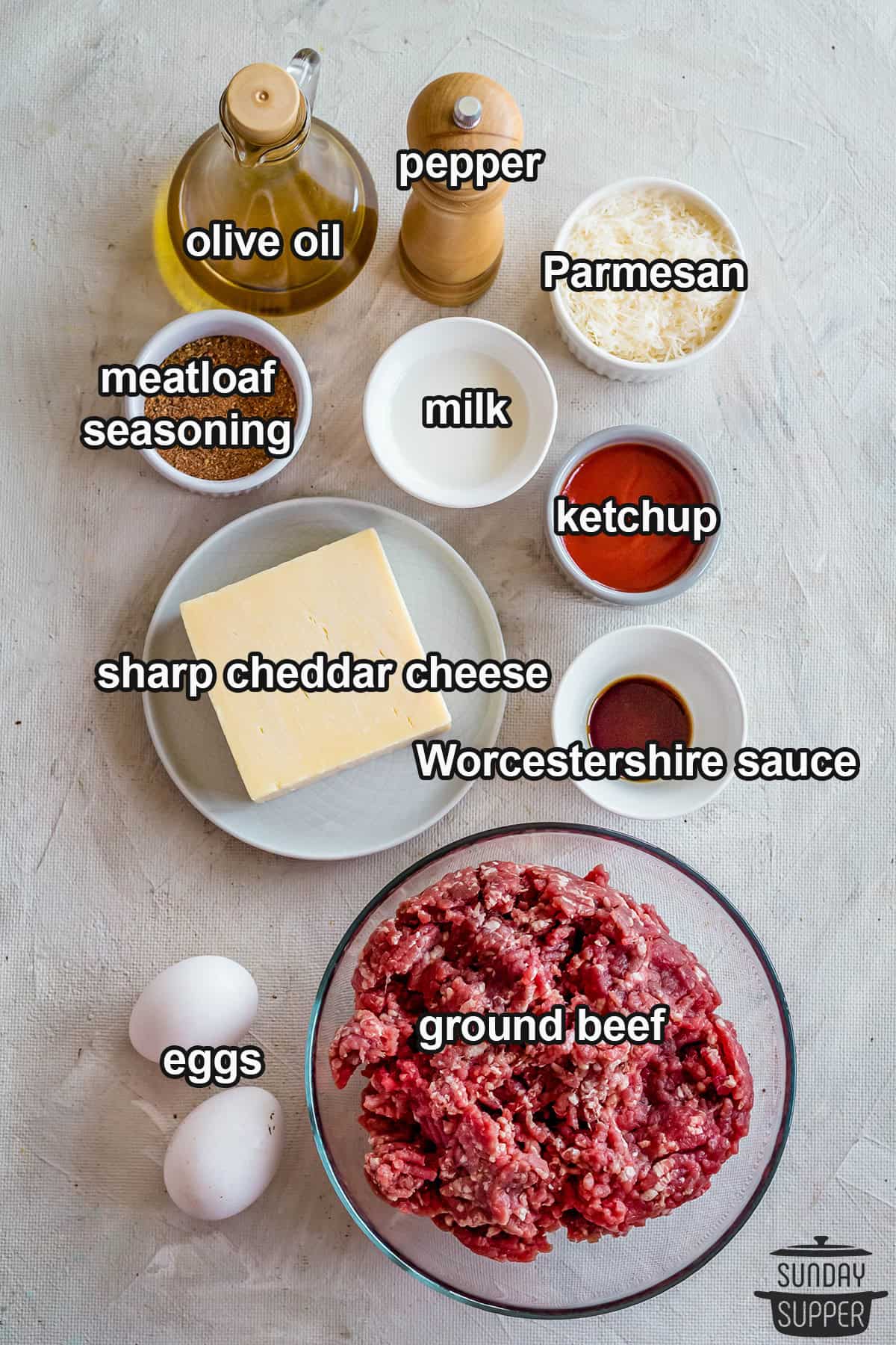 ingredients to make keto meatloaf with labels