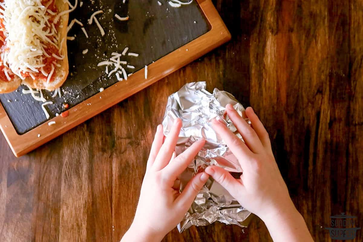 wrapping meatball sub in foil