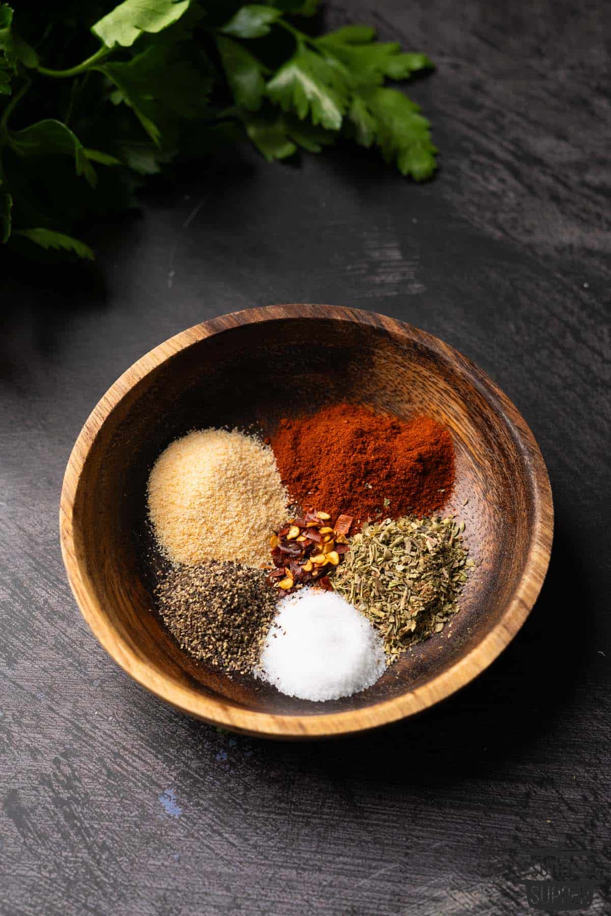 a bowl of seasonings for roasted vegetables