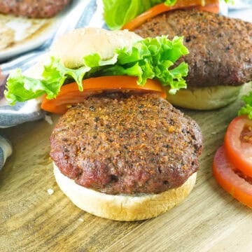 two smoked burgers up close