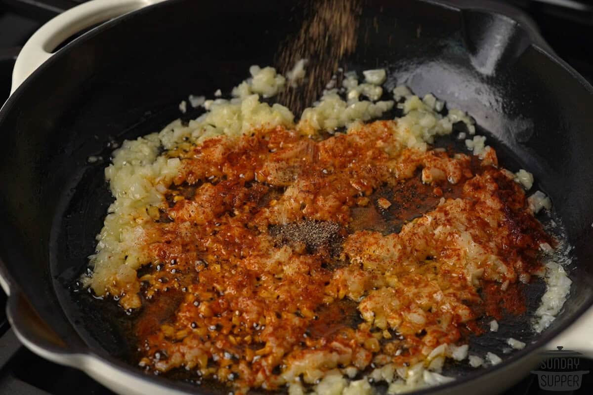 the onions and garlic with seasonings added