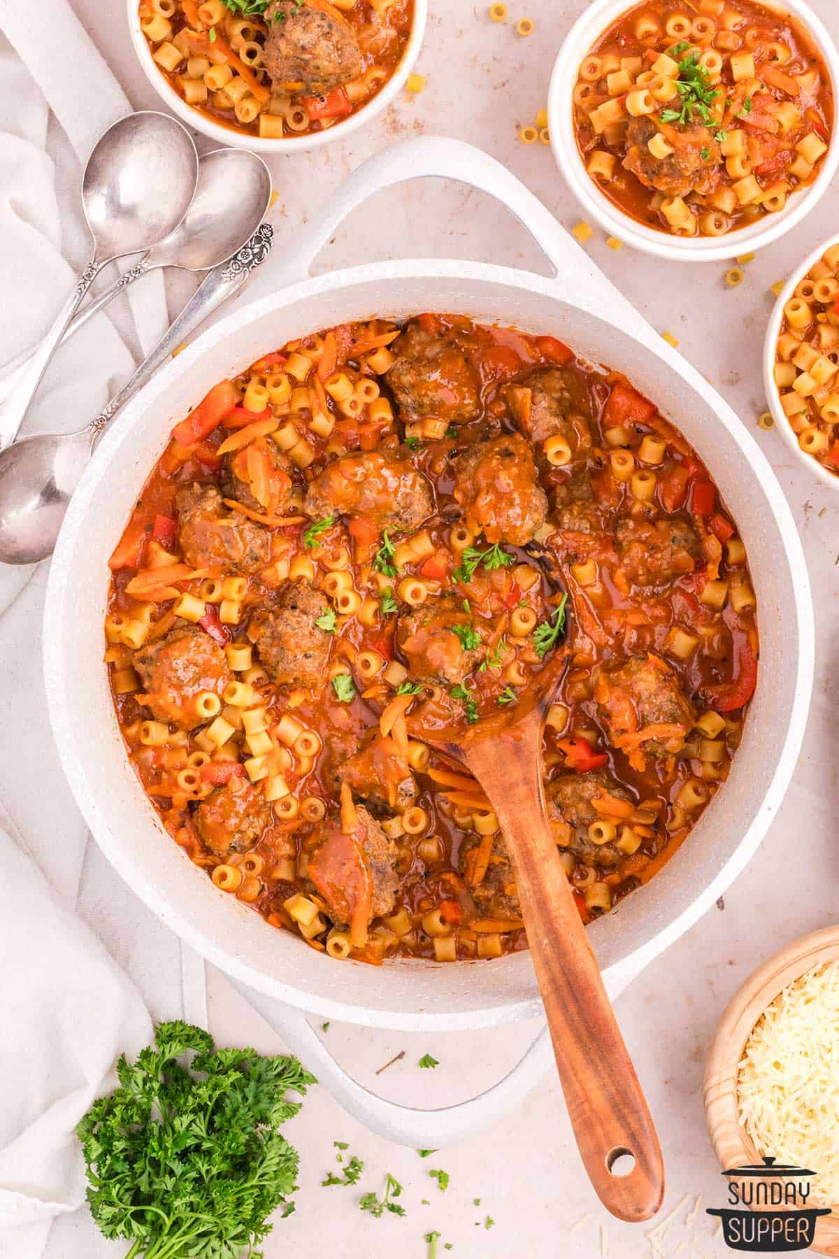 a big pot of italian meatball soup