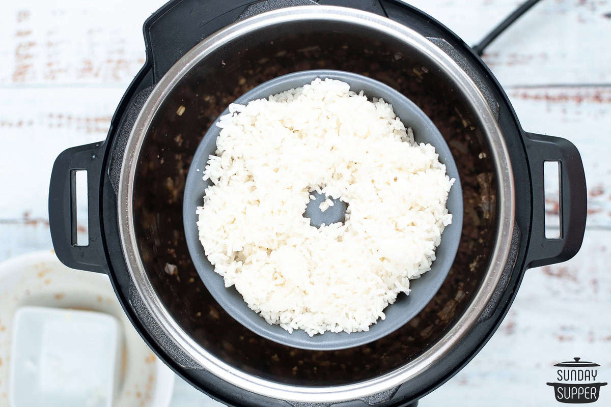 the cooked rice after pressure cooking