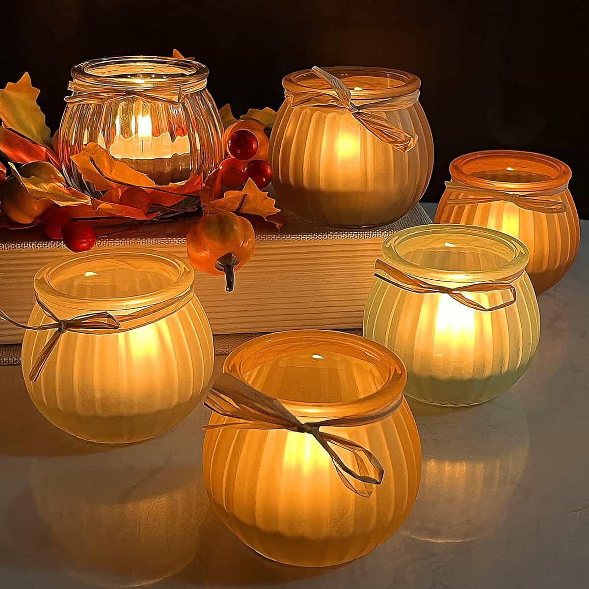 thanksgiving frosted glass candles