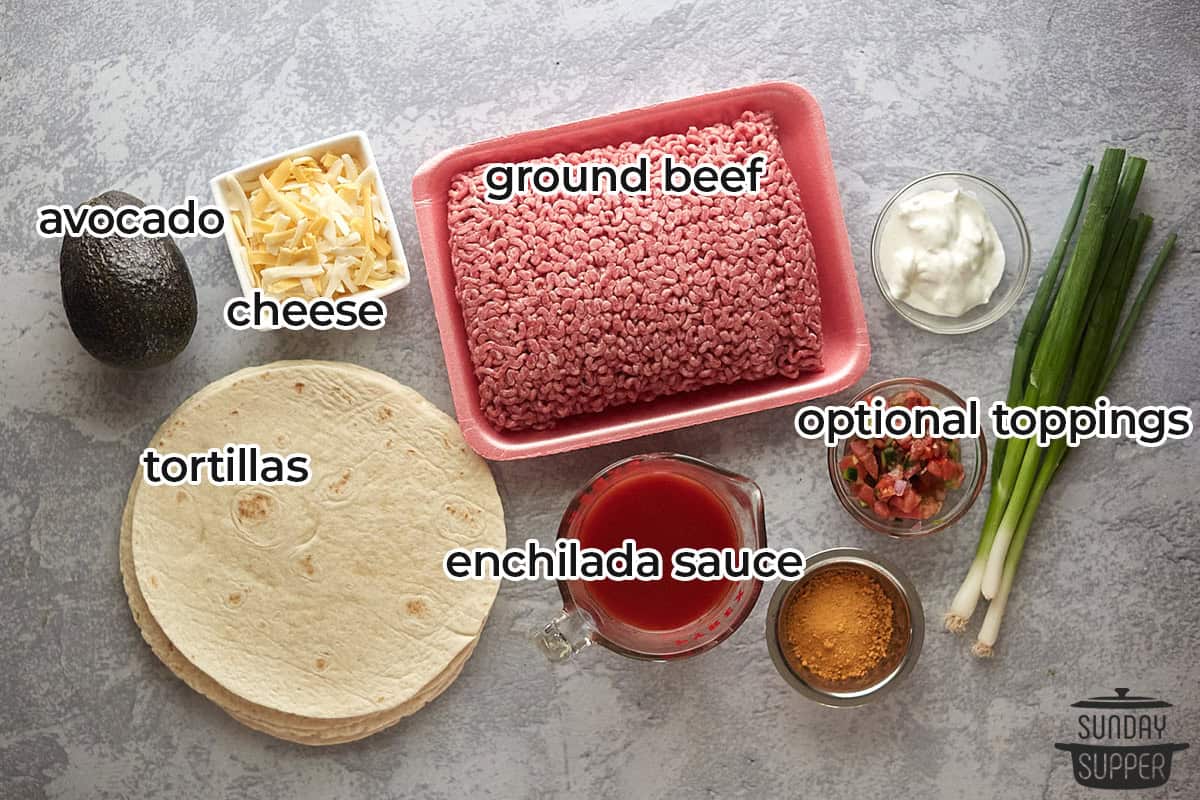 all the ingredients for ground beef enchiladas