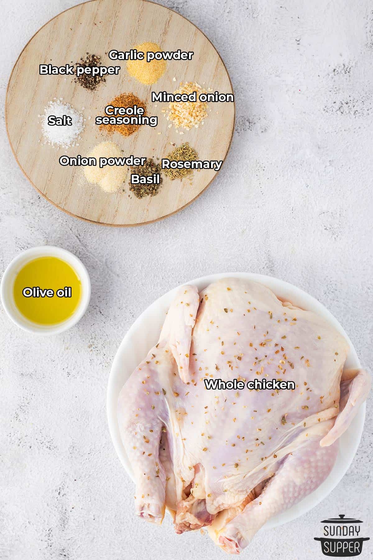 all the ingredients for air fryer chicken with labels