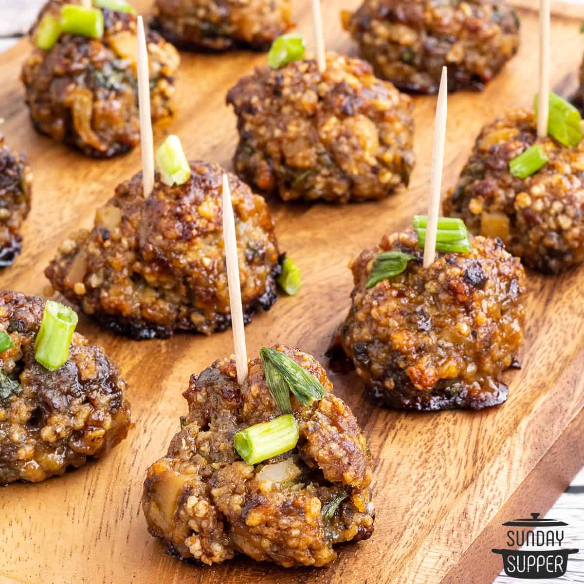 asian meatballs with toothpicks for easy pick up