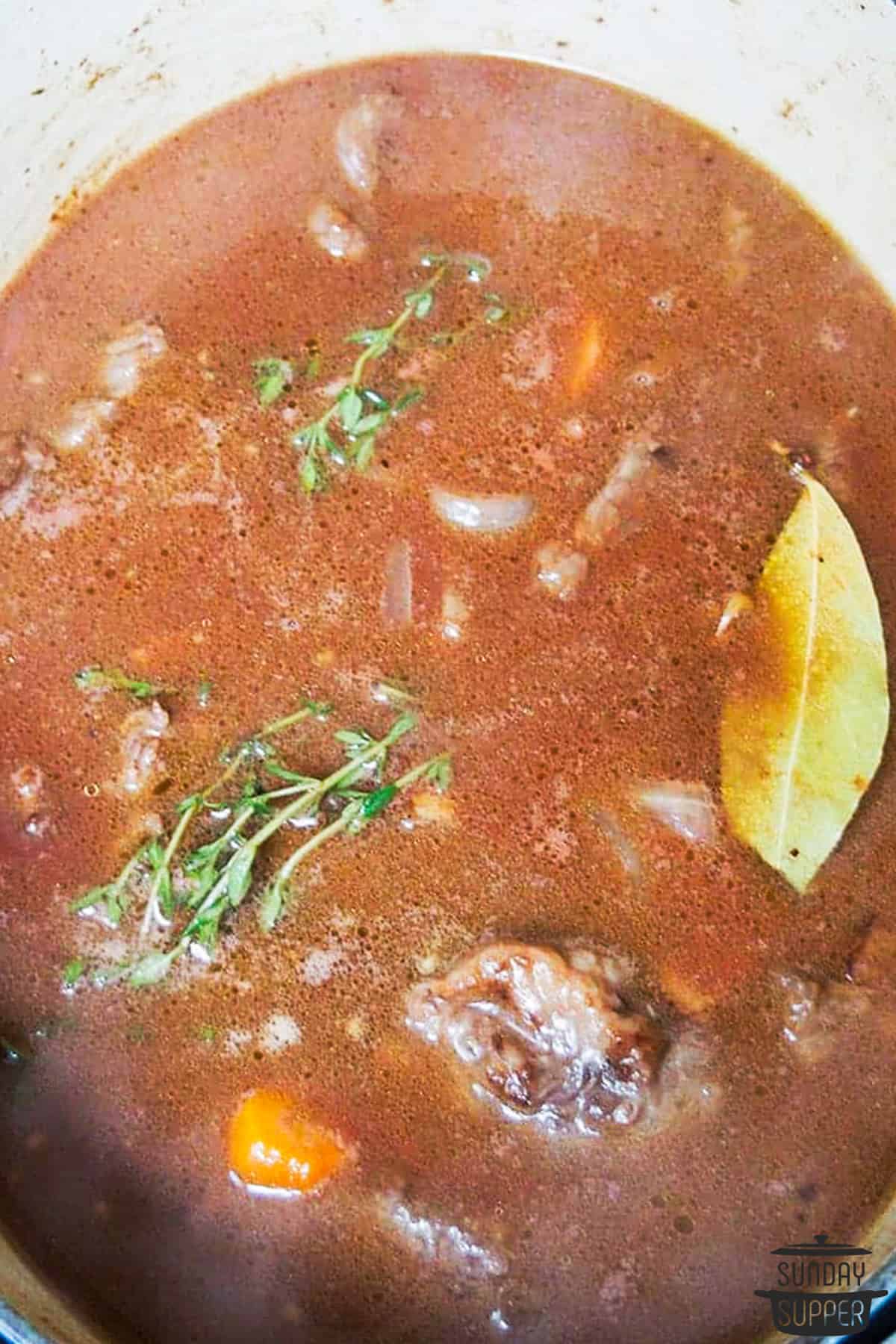 bourguignon stew in pot