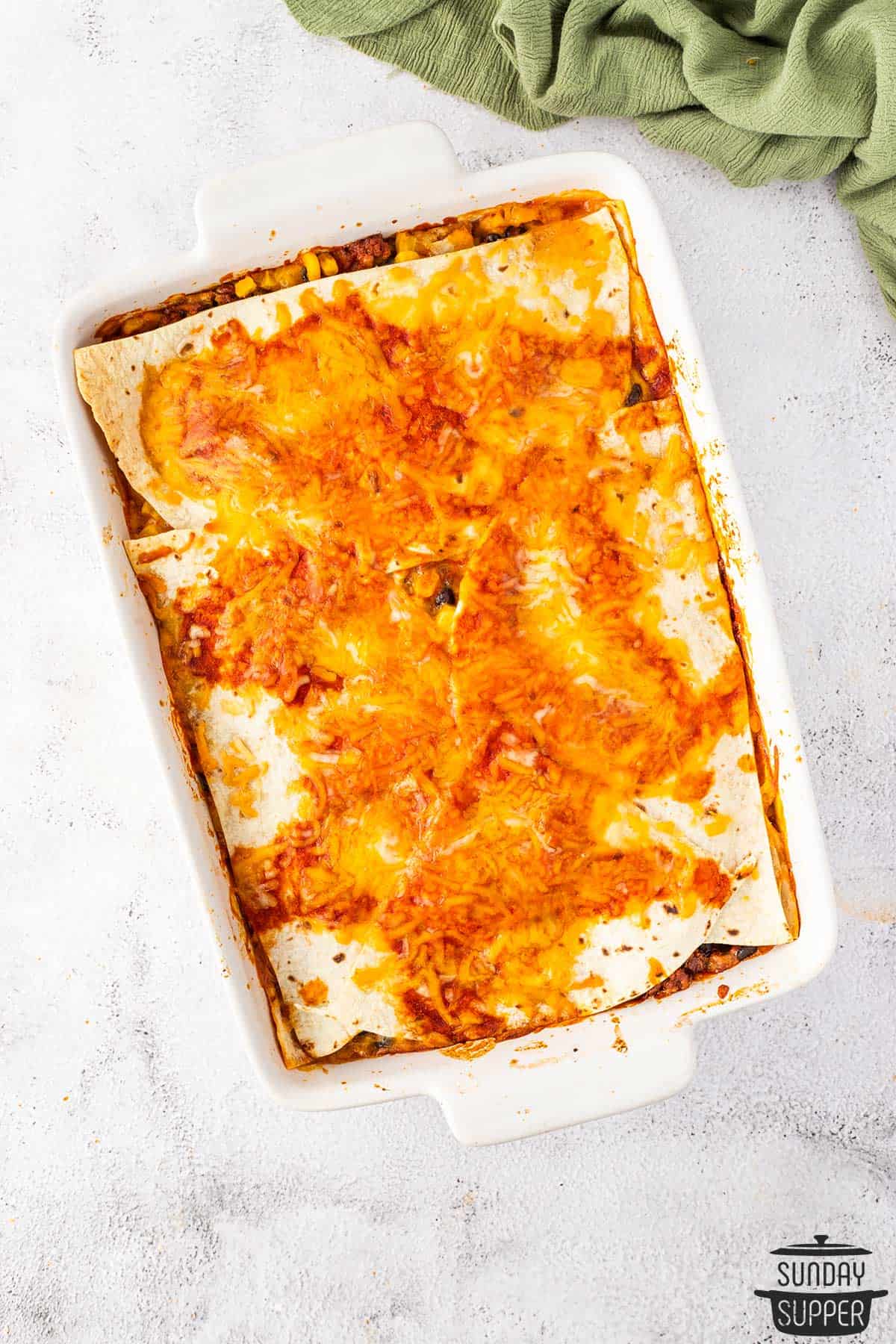 the baked enchilada casserole before topping is added