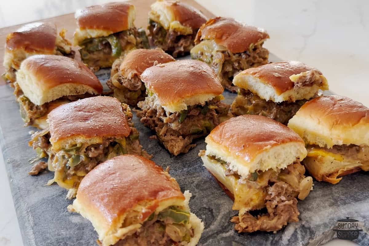 philly steak sliders on a serving board