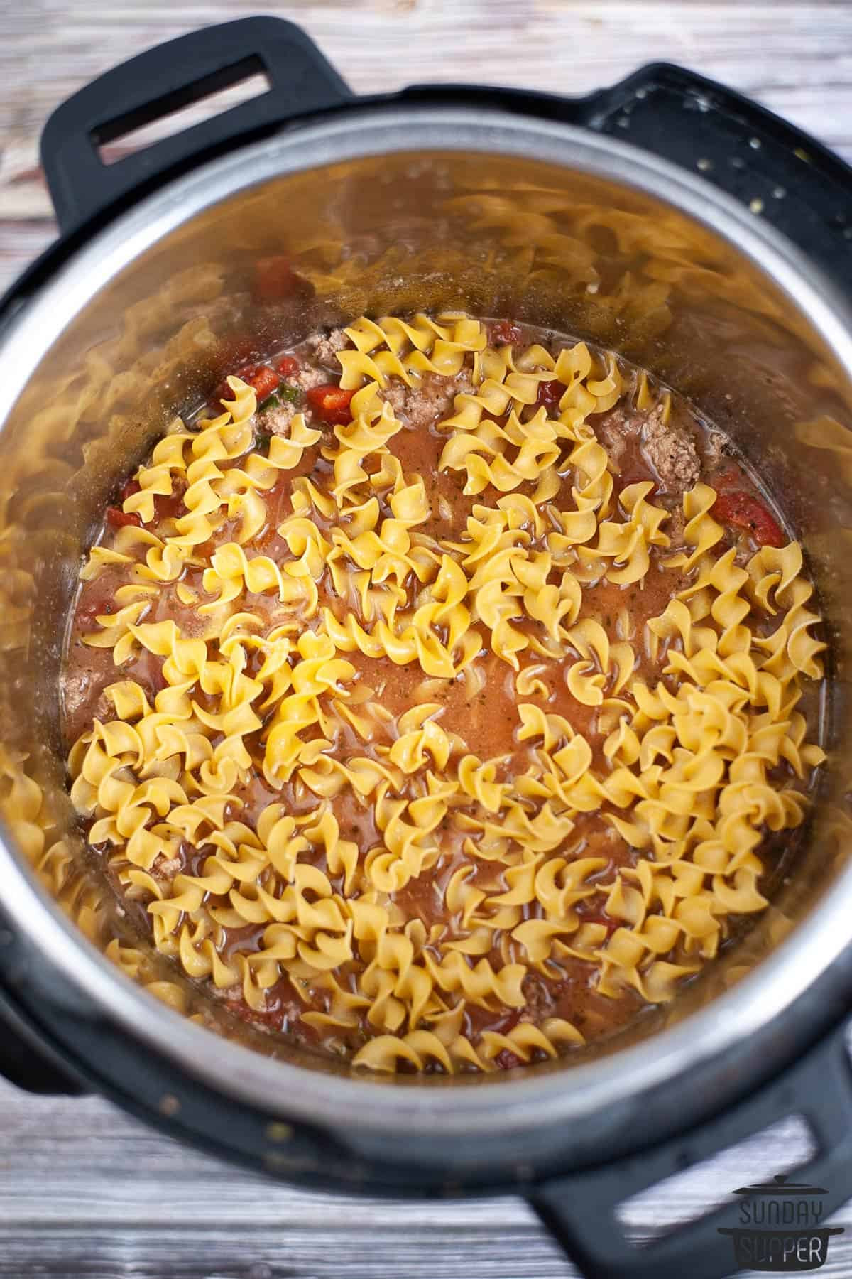 the pasta added to the instant pot