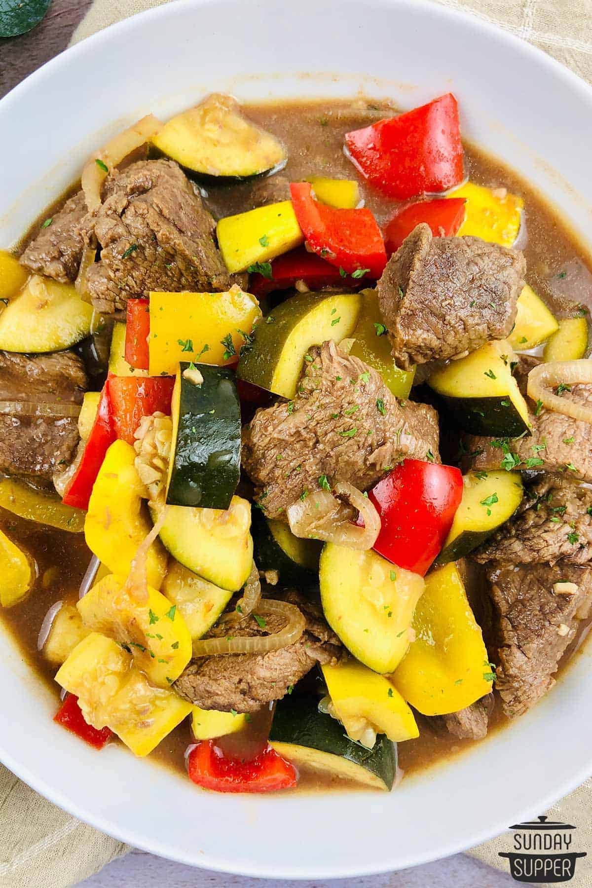 a bowl of beef and vegetable stew