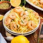 garlic butter noodles with shrimp on a small plate