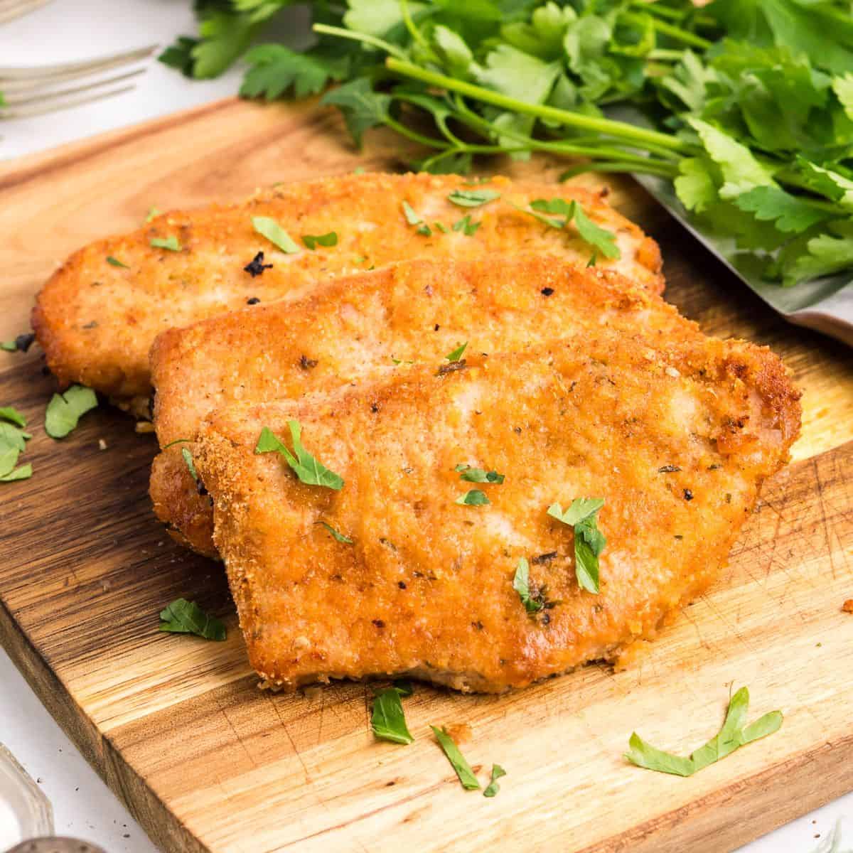 three shake and bake pork chops