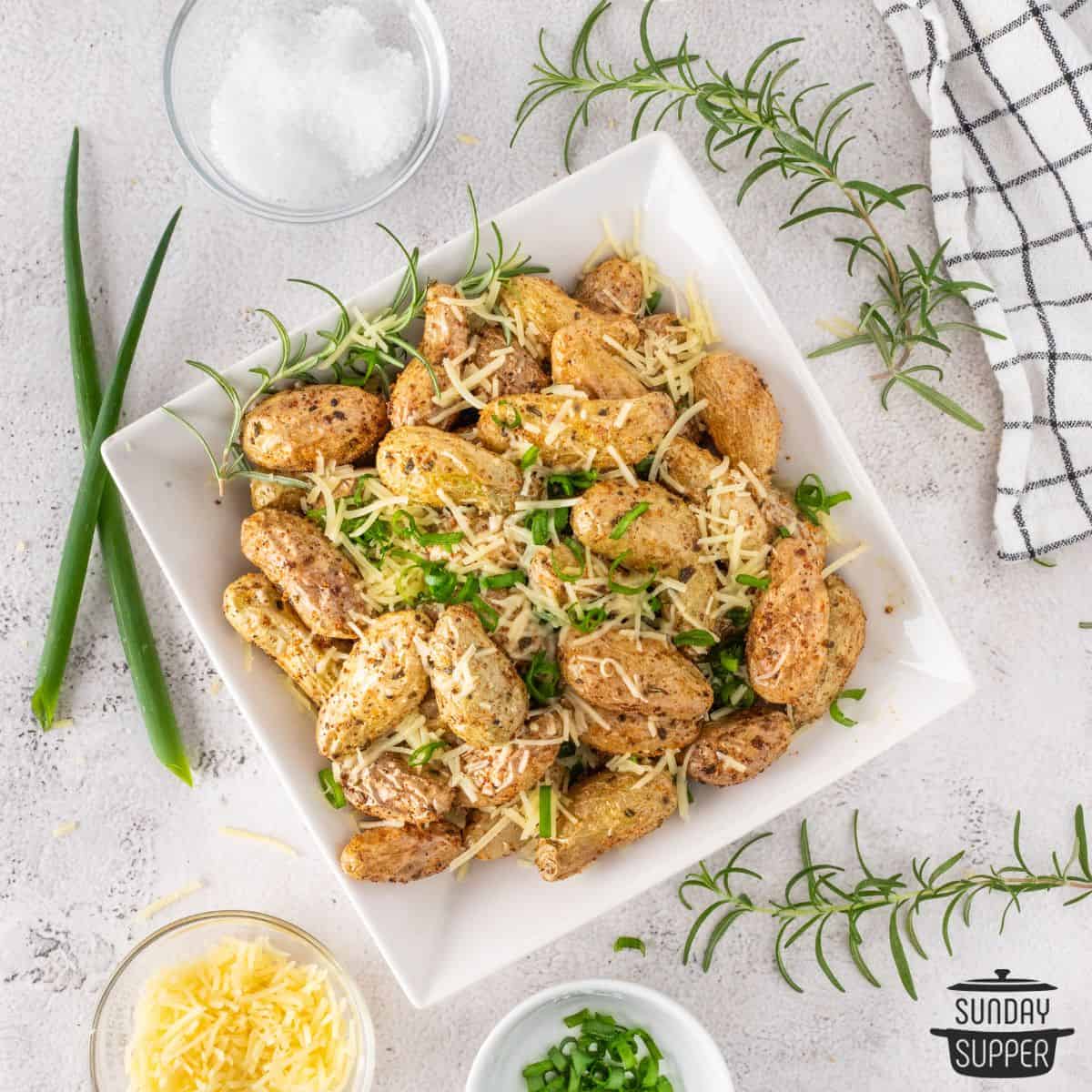 roasted air fryer baby potatoes on a plate
