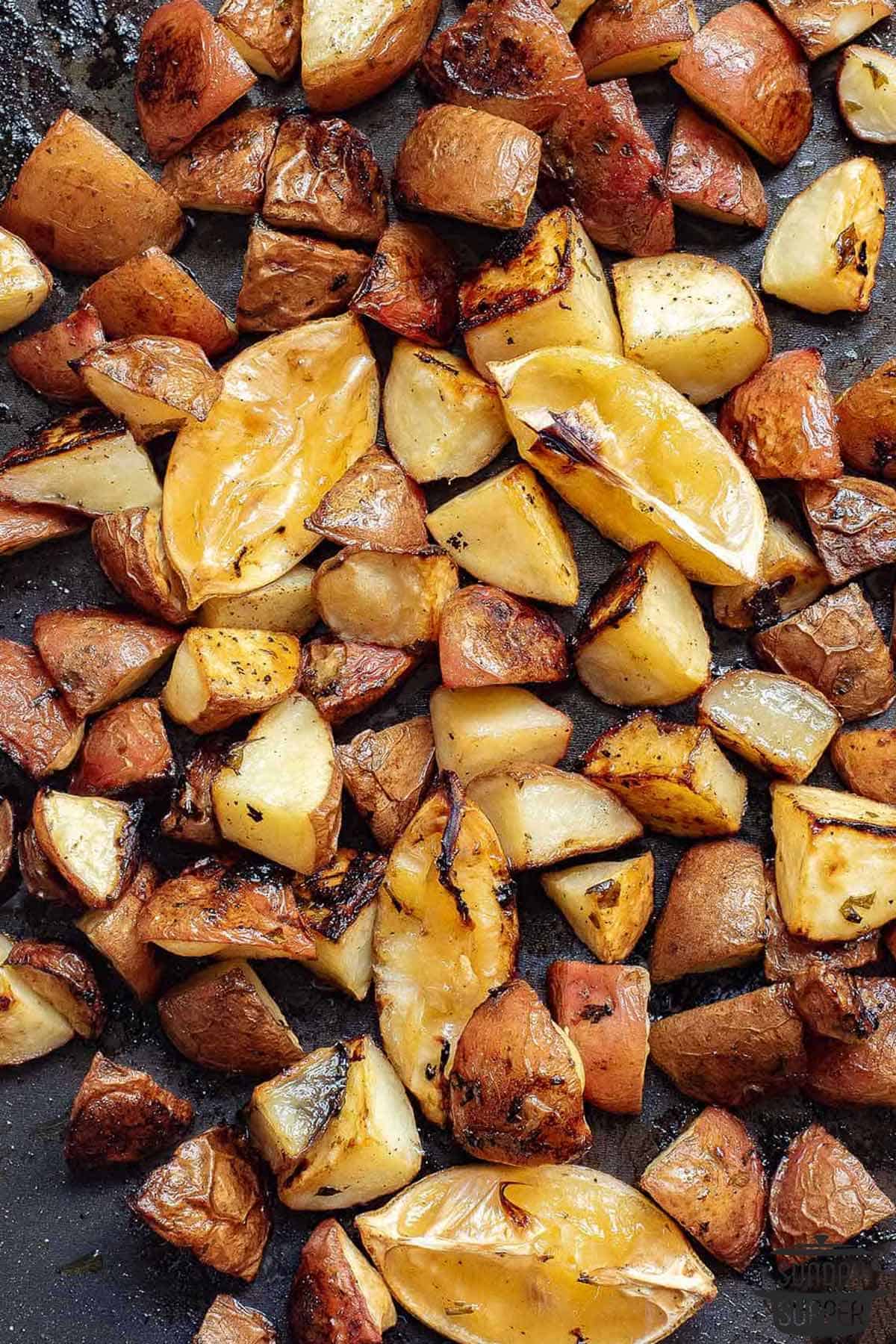 the potatoes and lemons after being roasted