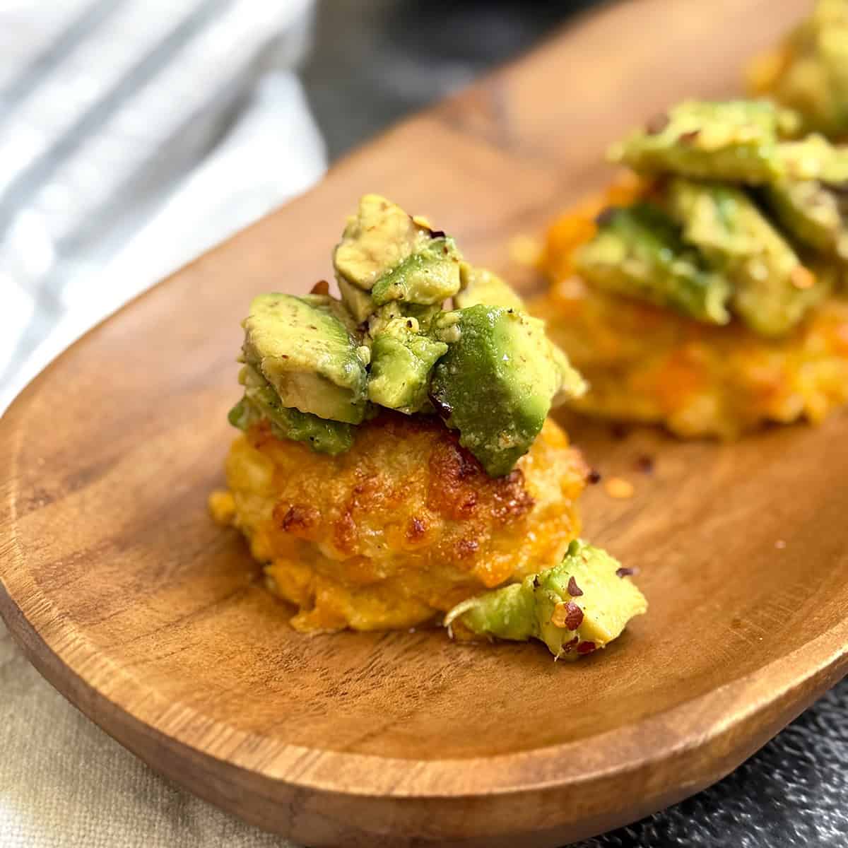 keto chicken bites with diced avocado on top