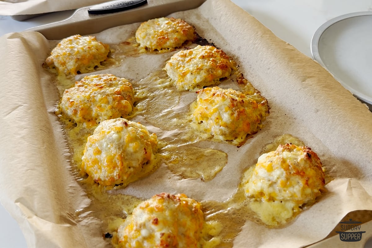 chicken bites on baking sheet