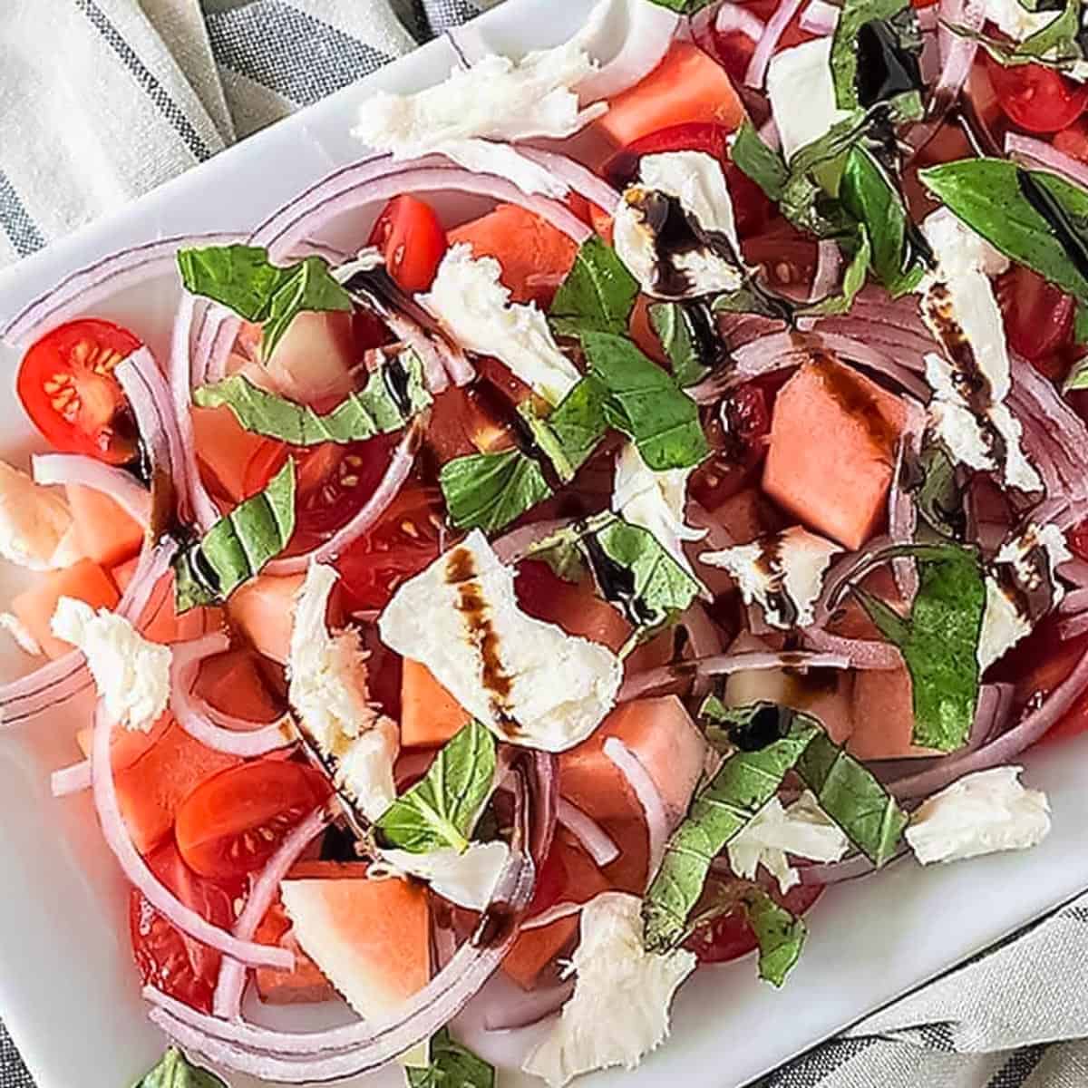 a closeup of watermelon salad