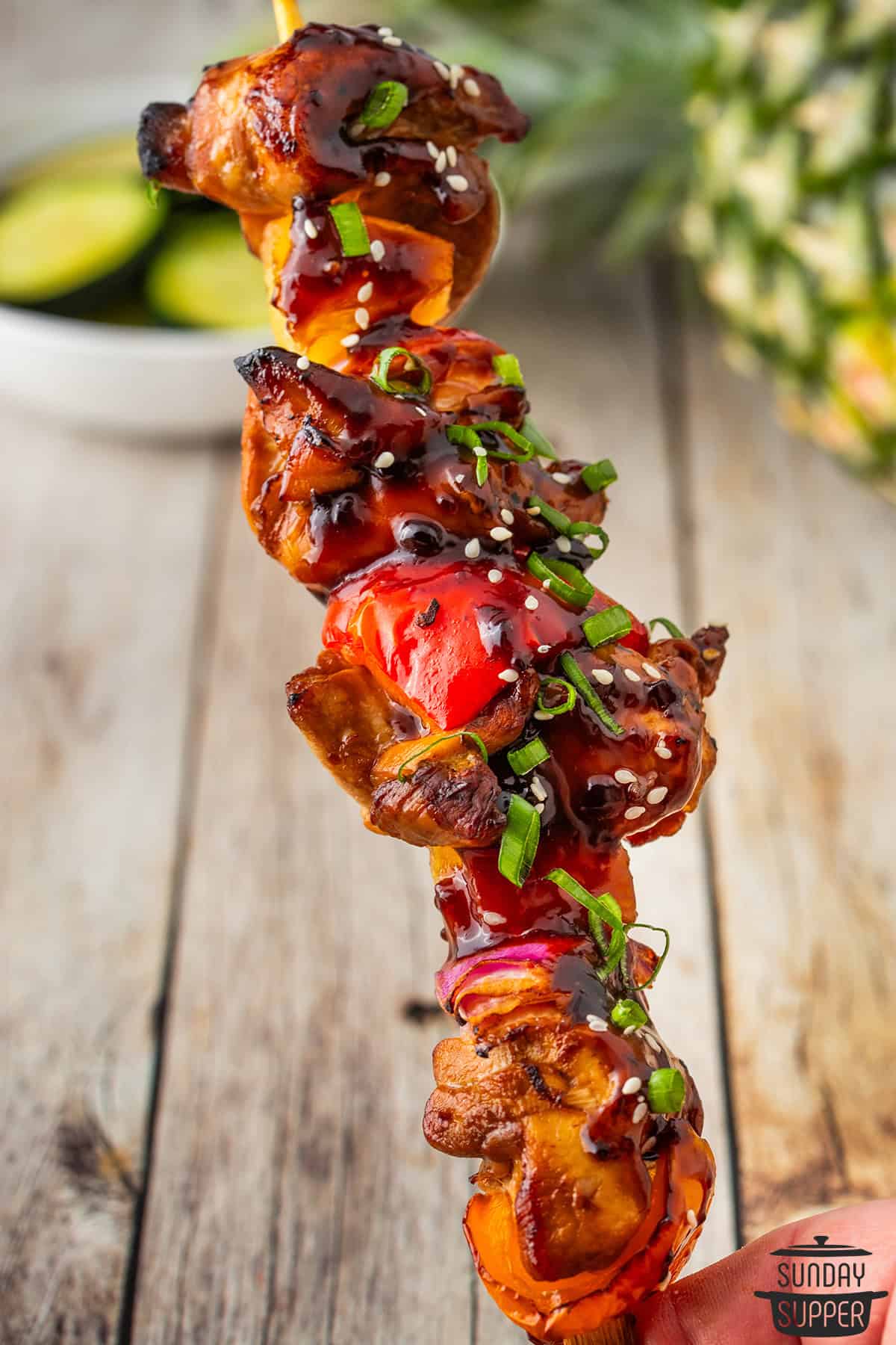 air fryer chicken skewers up close