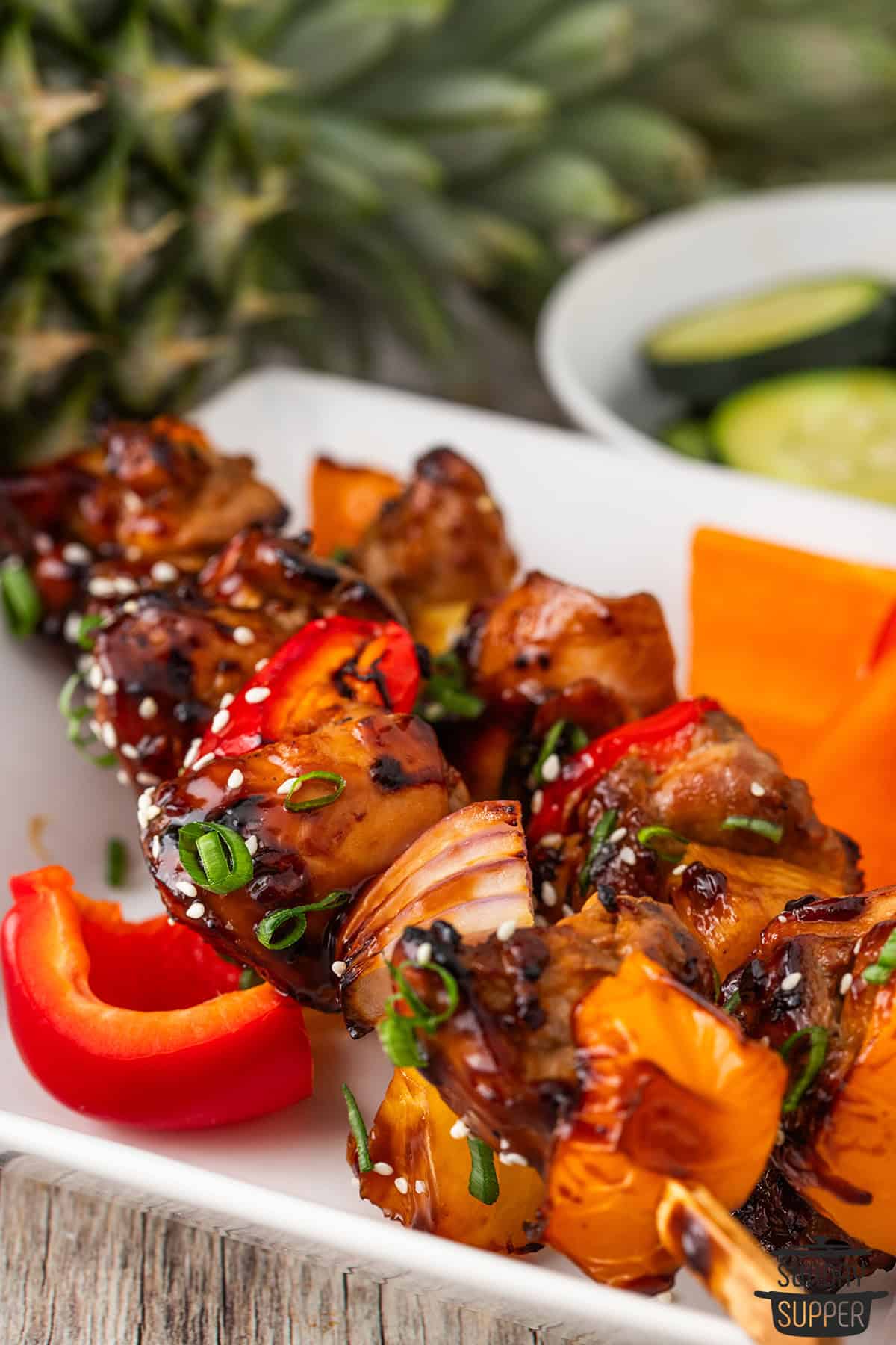 air fryer chicken skewers on a plate