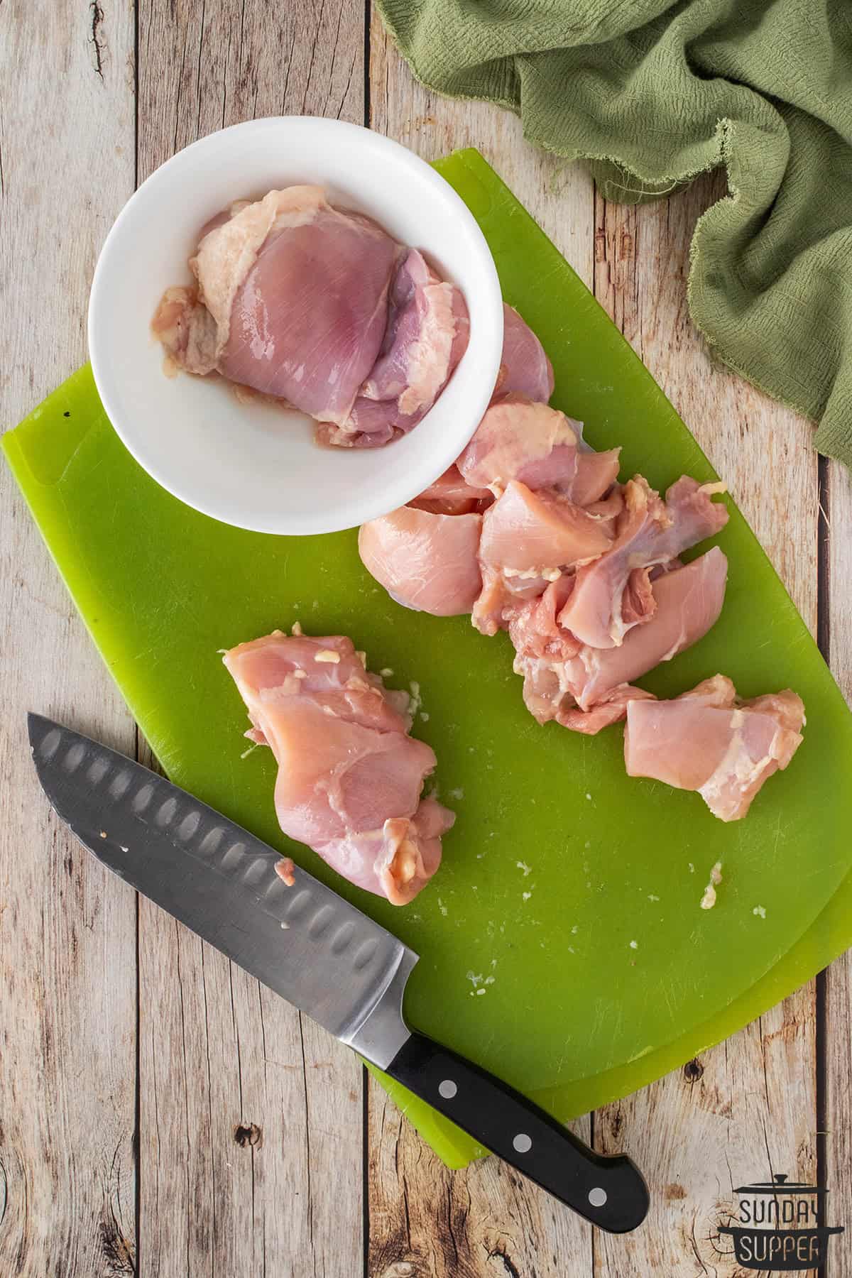 slicing chicken for skewers