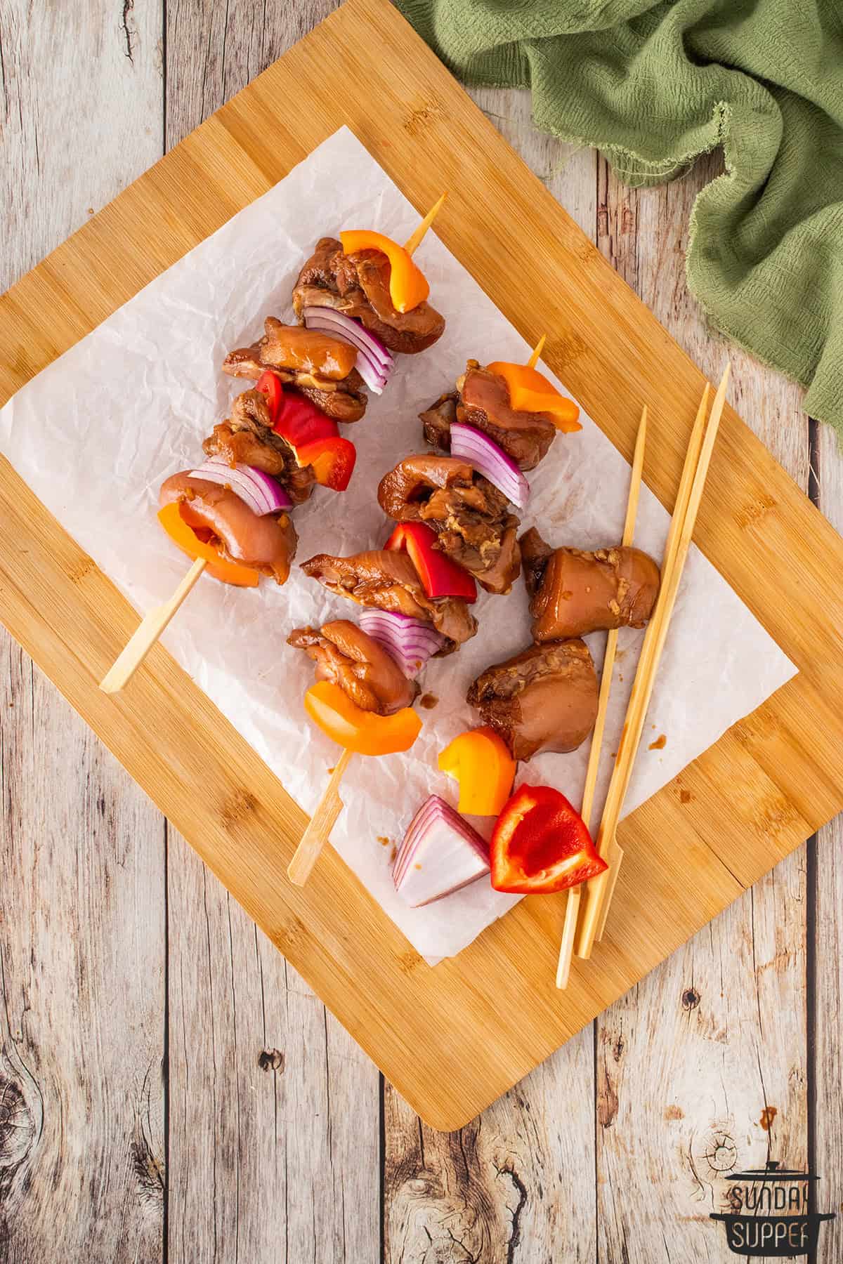 assembling the chicken skewers