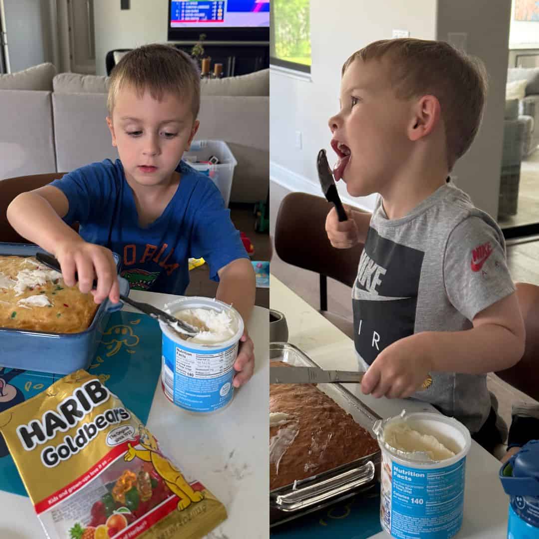 rory and aiden helping make ronnies cake